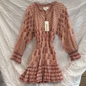 Cleobella Long Sleeve Boho Dress in Pink and Cream